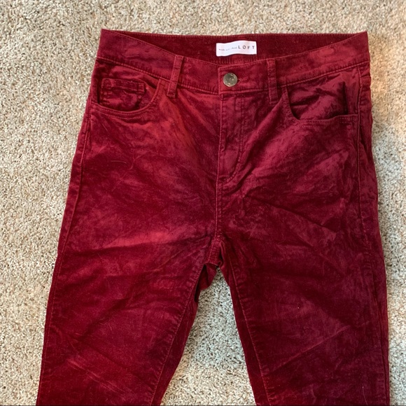 LOFT Dark Red Crushed Velvet Skinny Pants - Picture 4 of 5